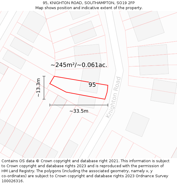 95, KNIGHTON ROAD, SOUTHAMPTON, SO19 2FP: Plot and title map