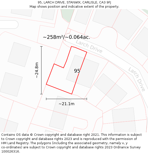 95, LARCH DRIVE, STANWIX, CARLISLE, CA3 9FJ: Plot and title map
