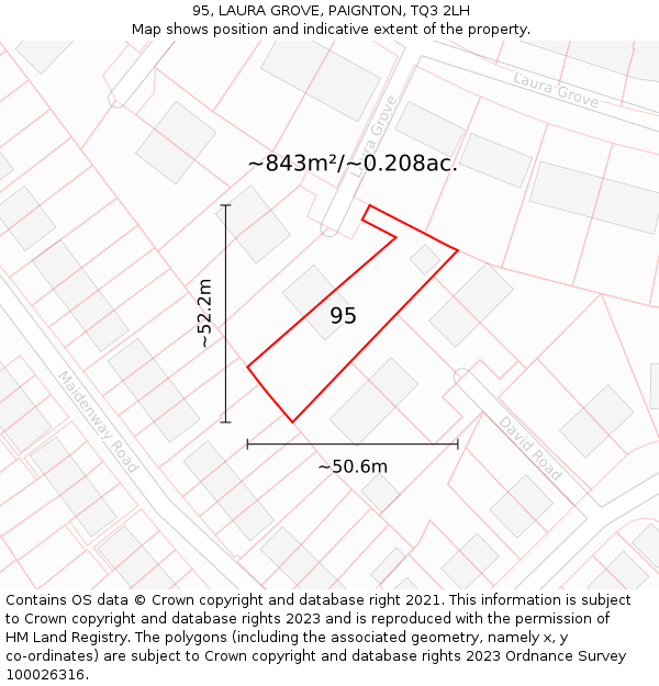 95, LAURA GROVE, PAIGNTON, TQ3 2LH: Plot and title map