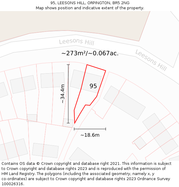 95, LEESONS HILL, ORPINGTON, BR5 2NG: Plot and title map