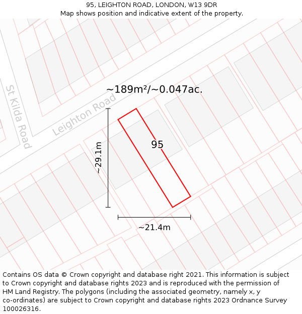 95, LEIGHTON ROAD, LONDON, W13 9DR: Plot and title map
