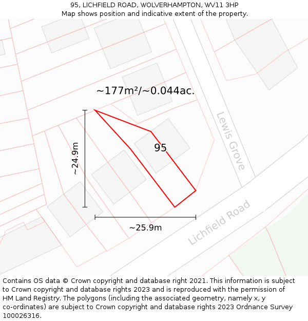 95, LICHFIELD ROAD, WOLVERHAMPTON, WV11 3HP: Plot and title map