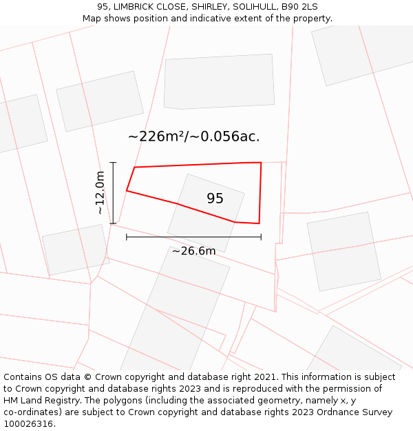 95, LIMBRICK CLOSE, SHIRLEY, SOLIHULL, B90 2LS: Plot and title map