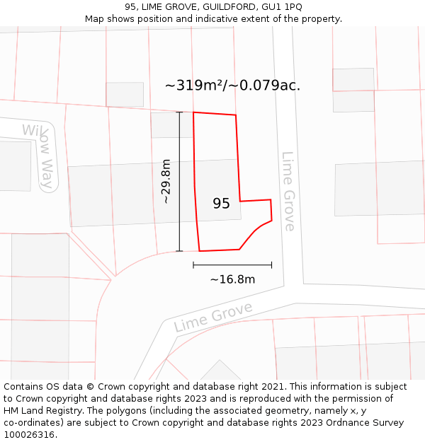 95, LIME GROVE, GUILDFORD, GU1 1PQ: Plot and title map