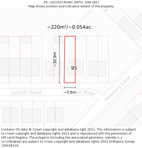 95, LINCOLN ROAD, ERITH, DA8 2DU: Plot and title map