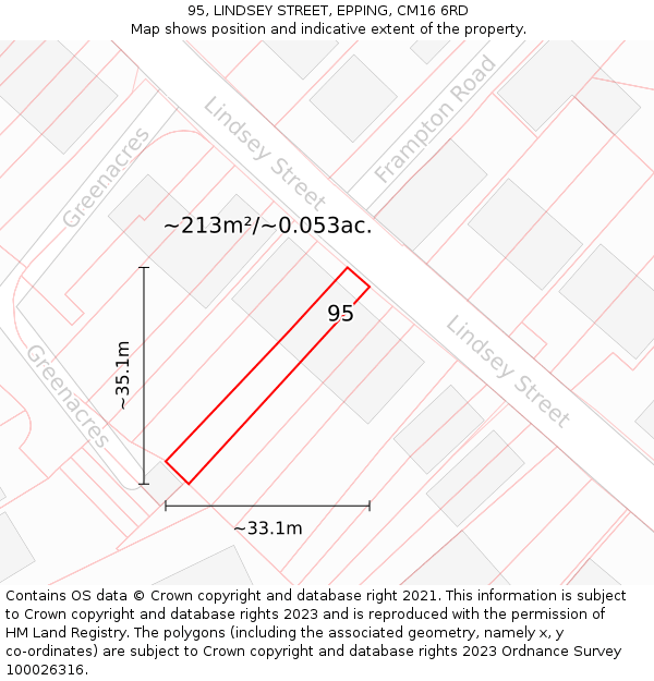 95, LINDSEY STREET, EPPING, CM16 6RD: Plot and title map