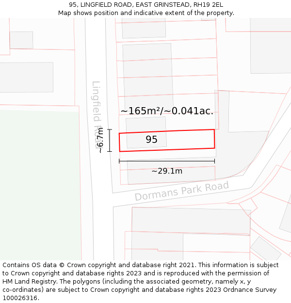 95, LINGFIELD ROAD, EAST GRINSTEAD, RH19 2EL: Plot and title map
