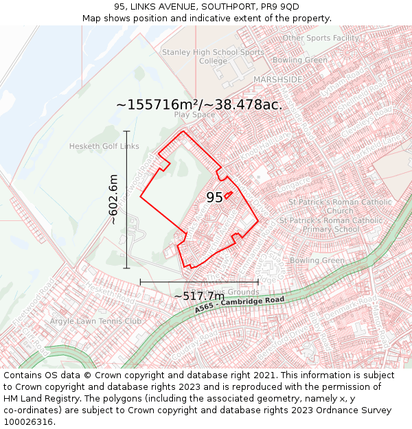 95, LINKS AVENUE, SOUTHPORT, PR9 9QD: Plot and title map