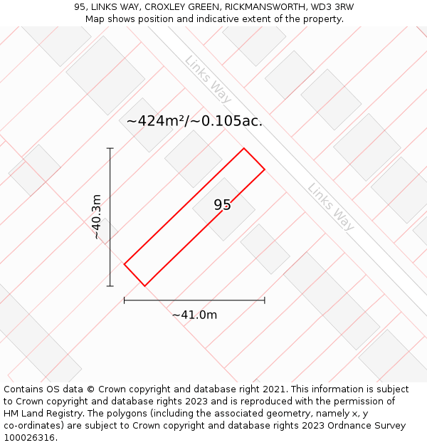 95, LINKS WAY, CROXLEY GREEN, RICKMANSWORTH, WD3 3RW: Plot and title map