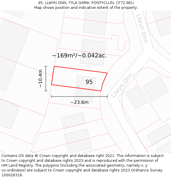 95, LLWYN ONN, TYLA GARW, PONTYCLUN, CF72 9EU: Plot and title map