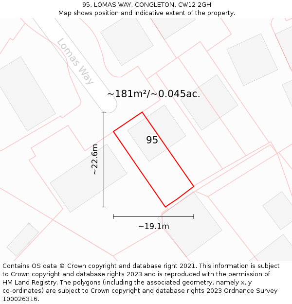 95, LOMAS WAY, CONGLETON, CW12 2GH: Plot and title map