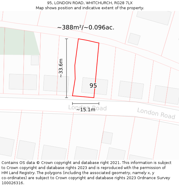 95, LONDON ROAD, WHITCHURCH, RG28 7LX: Plot and title map