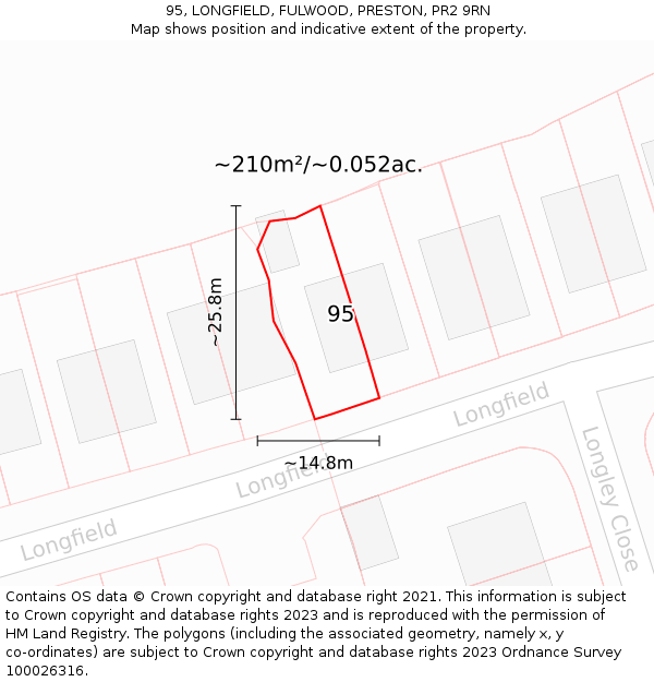 95, LONGFIELD, FULWOOD, PRESTON, PR2 9RN: Plot and title map