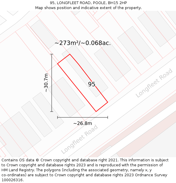 95, LONGFLEET ROAD, POOLE, BH15 2HP: Plot and title map