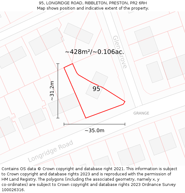 95, LONGRIDGE ROAD, RIBBLETON, PRESTON, PR2 6RH: Plot and title map