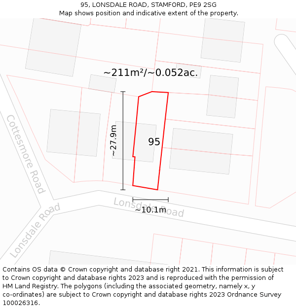 95, LONSDALE ROAD, STAMFORD, PE9 2SG: Plot and title map