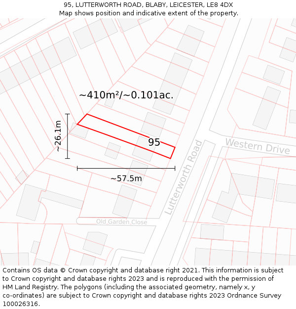 95, LUTTERWORTH ROAD, BLABY, LEICESTER, LE8 4DX: Plot and title map