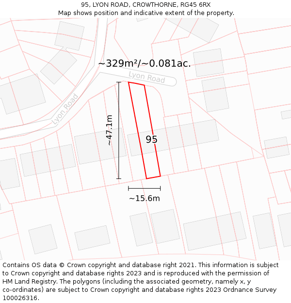 95, LYON ROAD, CROWTHORNE, RG45 6RX: Plot and title map