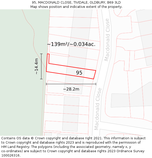 95, MACDONALD CLOSE, TIVIDALE, OLDBURY, B69 3LD: Plot and title map