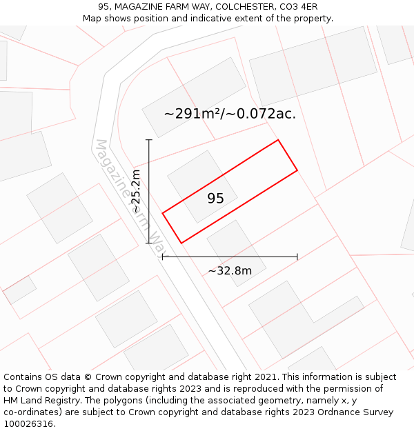 95, MAGAZINE FARM WAY, COLCHESTER, CO3 4ER: Plot and title map