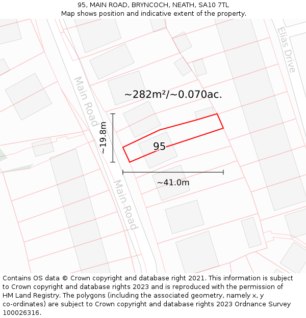 95, MAIN ROAD, BRYNCOCH, NEATH, SA10 7TL: Plot and title map