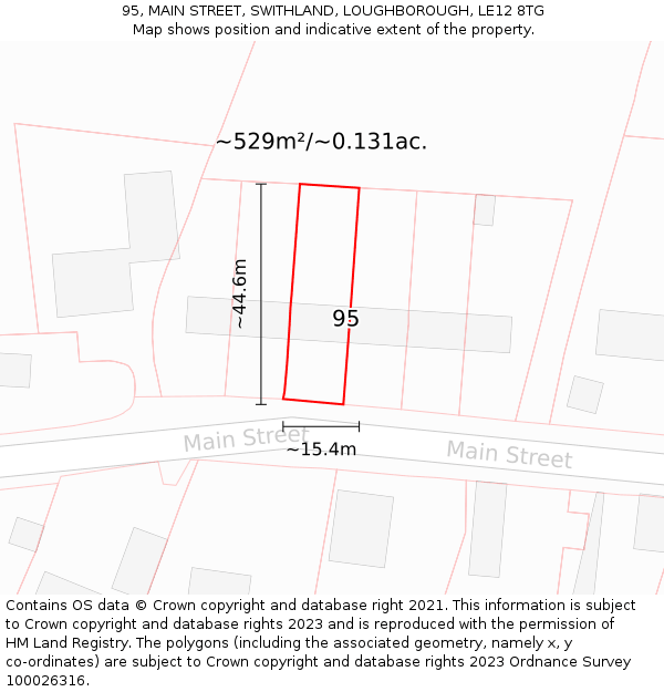 95, MAIN STREET, SWITHLAND, LOUGHBOROUGH, LE12 8TG: Plot and title map