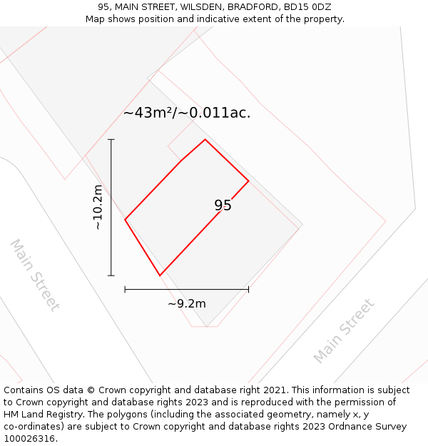 95, MAIN STREET, WILSDEN, BRADFORD, BD15 0DZ: Plot and title map