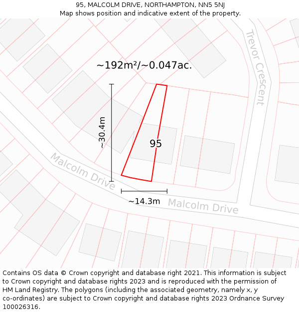 95, MALCOLM DRIVE, NORTHAMPTON, NN5 5NJ: Plot and title map