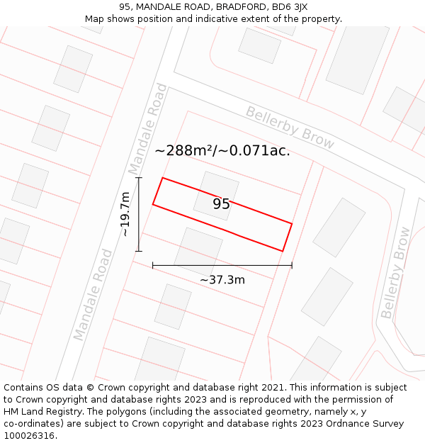 95, MANDALE ROAD, BRADFORD, BD6 3JX: Plot and title map