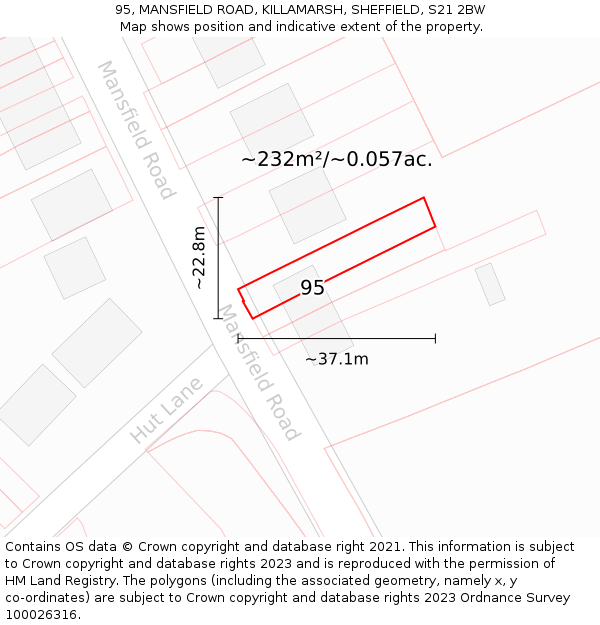 95, MANSFIELD ROAD, KILLAMARSH, SHEFFIELD, S21 2BW: Plot and title map