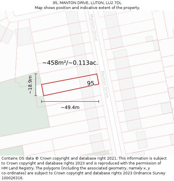 95, MANTON DRIVE, LUTON, LU2 7DL: Plot and title map