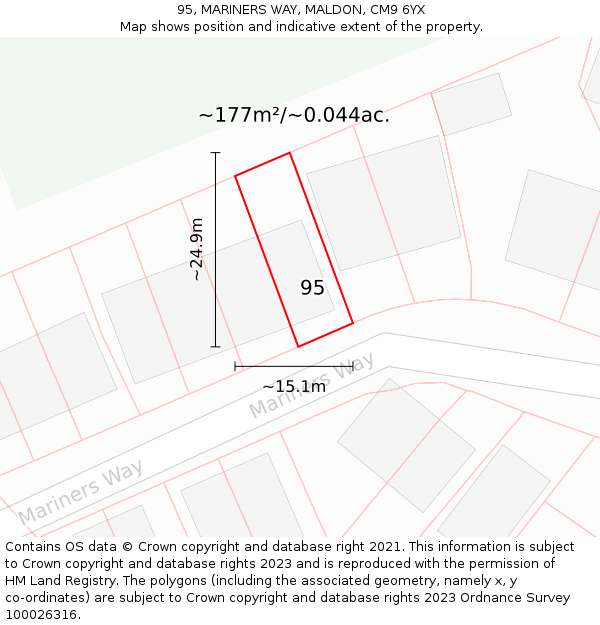 95, MARINERS WAY, MALDON, CM9 6YX: Plot and title map