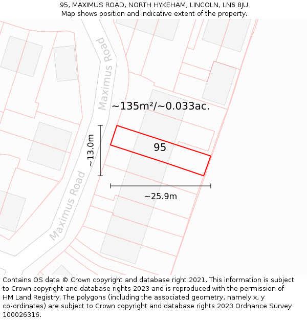 95, MAXIMUS ROAD, NORTH HYKEHAM, LINCOLN, LN6 8JU: Plot and title map
