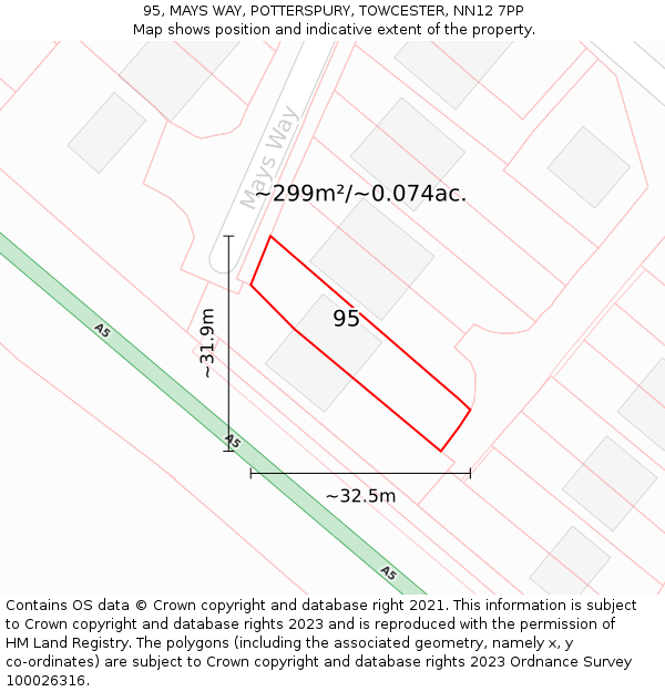95, MAYS WAY, POTTERSPURY, TOWCESTER, NN12 7PP: Plot and title map