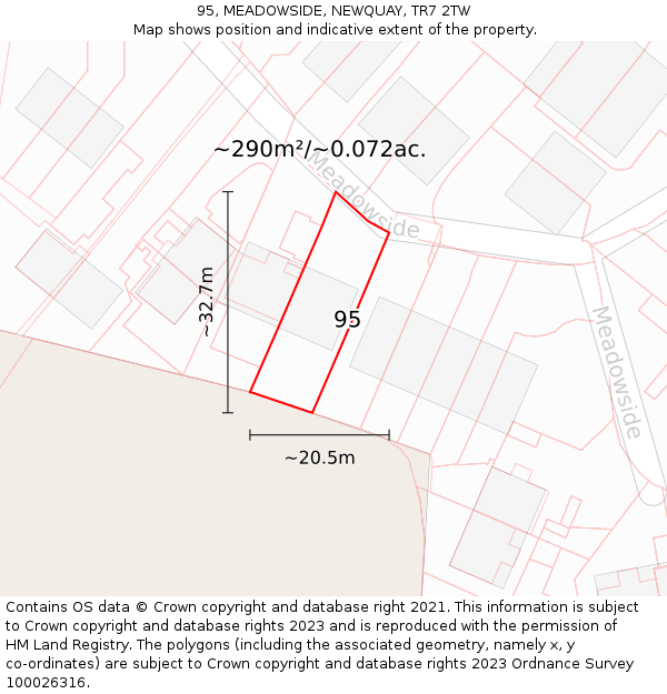 95, MEADOWSIDE, NEWQUAY, TR7 2TW: Plot and title map