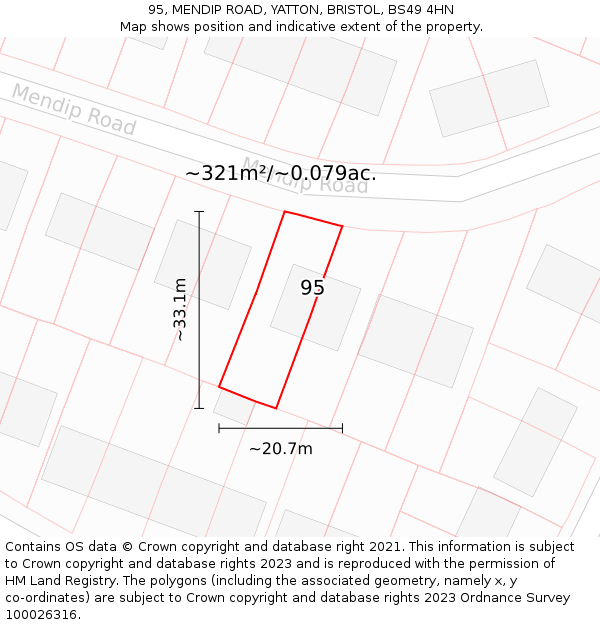 95, MENDIP ROAD, YATTON, BRISTOL, BS49 4HN: Plot and title map