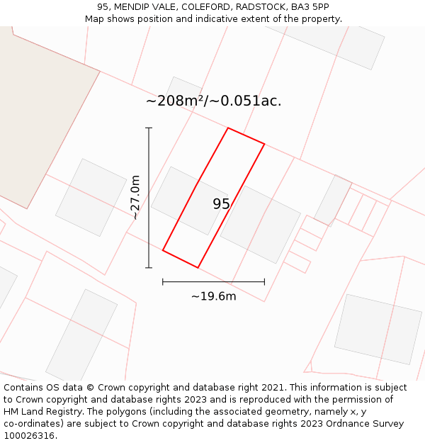 95, MENDIP VALE, COLEFORD, RADSTOCK, BA3 5PP: Plot and title map