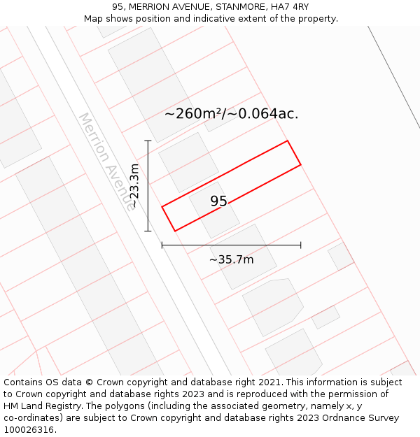 95, MERRION AVENUE, STANMORE, HA7 4RY: Plot and title map