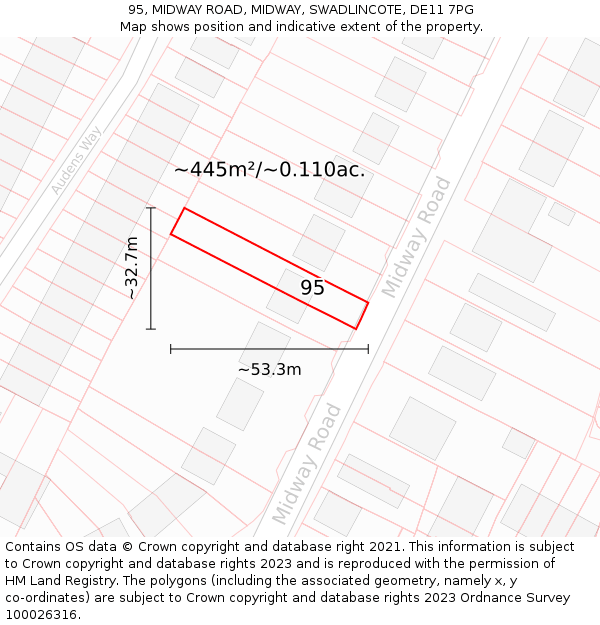 95, MIDWAY ROAD, MIDWAY, SWADLINCOTE, DE11 7PG: Plot and title map