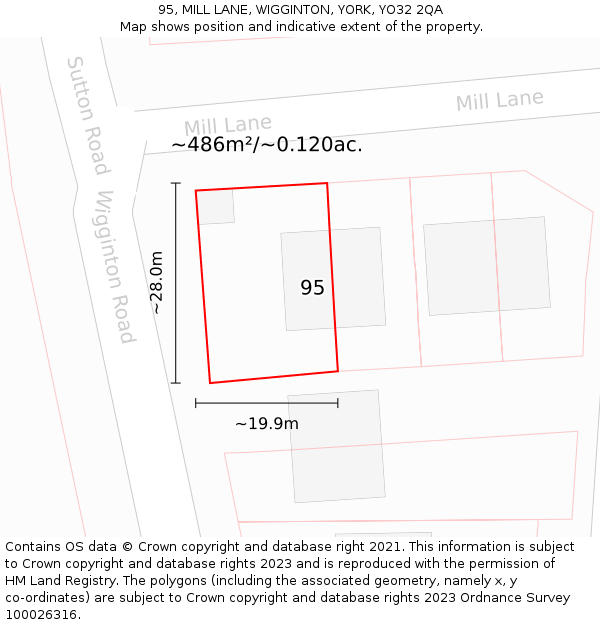 95, MILL LANE, WIGGINTON, YORK, YO32 2QA: Plot and title map