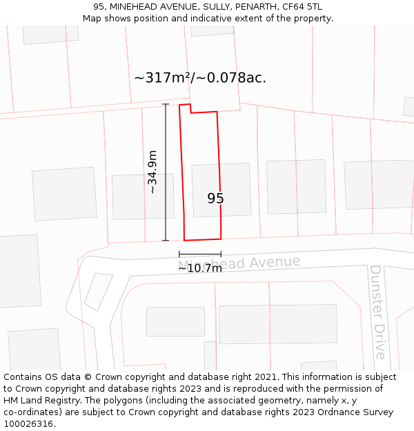 95, MINEHEAD AVENUE, SULLY, PENARTH, CF64 5TL: Plot and title map