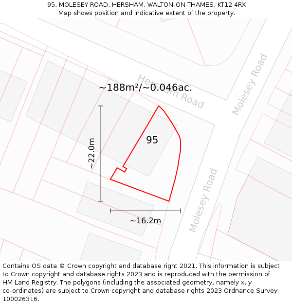 95, MOLESEY ROAD, HERSHAM, WALTON-ON-THAMES, KT12 4RX: Plot and title map