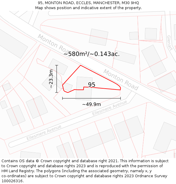 95, MONTON ROAD, ECCLES, MANCHESTER, M30 9HQ: Plot and title map