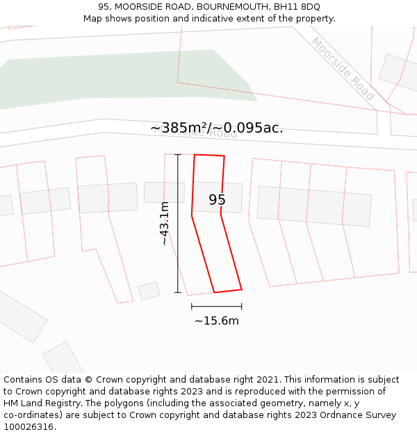 95, MOORSIDE ROAD, BOURNEMOUTH, BH11 8DQ: Plot and title map