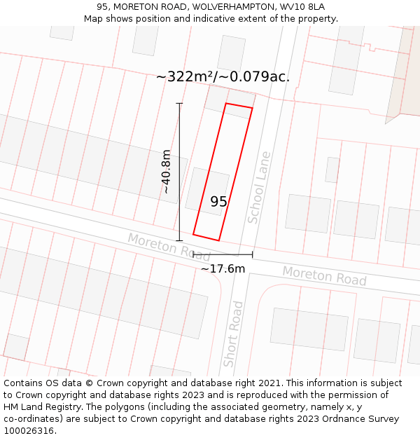 95, MORETON ROAD, WOLVERHAMPTON, WV10 8LA: Plot and title map