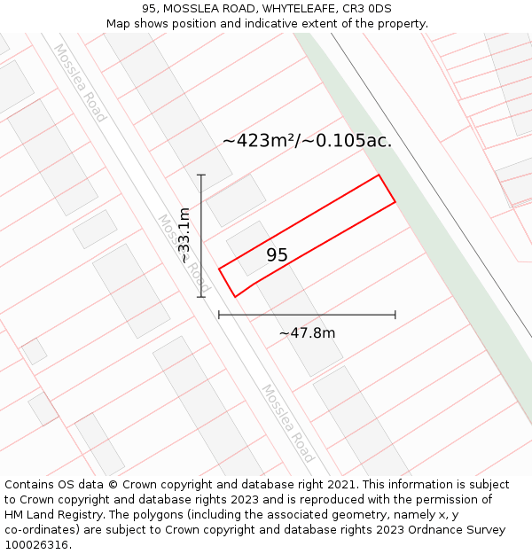 95, MOSSLEA ROAD, WHYTELEAFE, CR3 0DS: Plot and title map