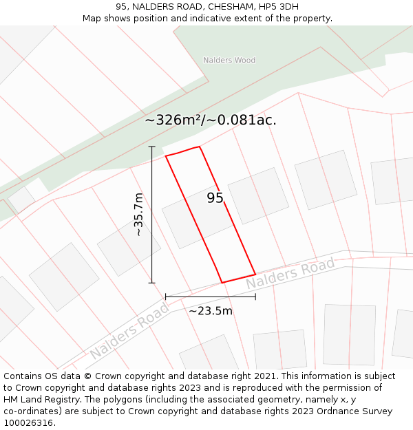 95, NALDERS ROAD, CHESHAM, HP5 3DH: Plot and title map