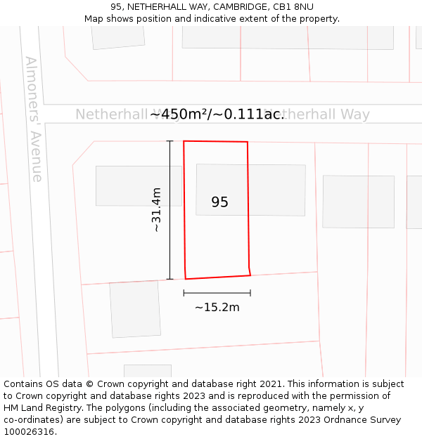 95, NETHERHALL WAY, CAMBRIDGE, CB1 8NU: Plot and title map
