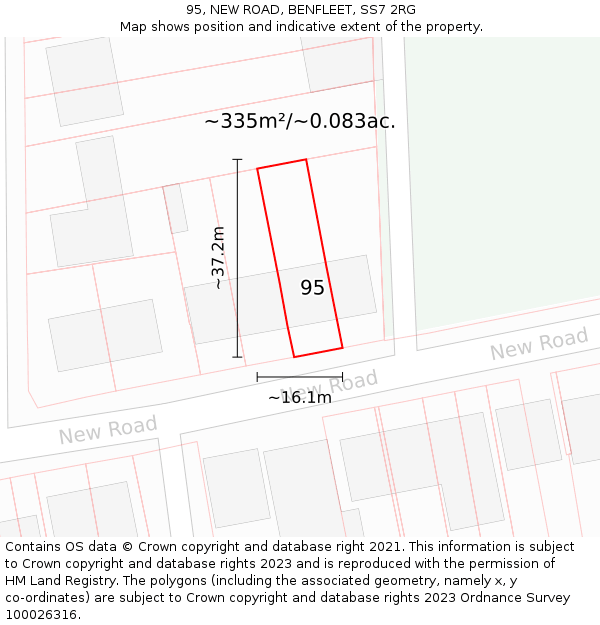 95, NEW ROAD, BENFLEET, SS7 2RG: Plot and title map