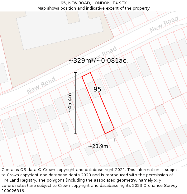 95, NEW ROAD, LONDON, E4 9EX: Plot and title map